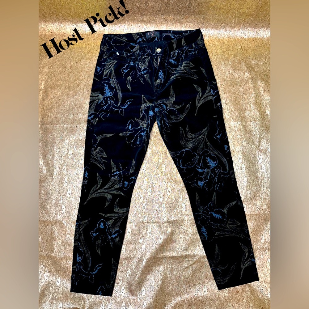 JEN7 - Anthropologie Printed Velvet Skinny Ankle Jeans. Size 6 - Picture 1 of 6